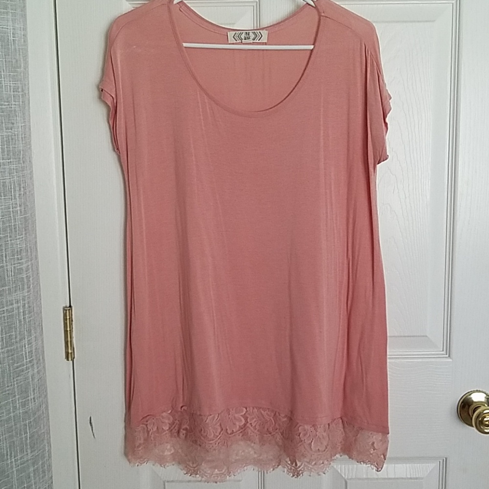 Blush Pink Super Soft Top with Lace Trim.